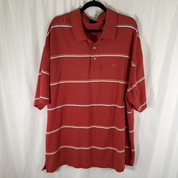 Kani Gold Polo Men's 4X Orange Striped Short Sleeve Collared Cotton Blend - Picture 1 of 12